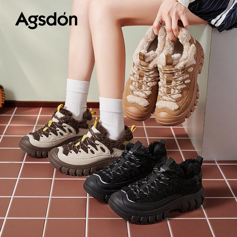 Augu Shiden Fleece Sneakers Women's 2025 New Winter Platform One-pedal Outdoor Cotton Shoes Thickened Fluffy Shoes