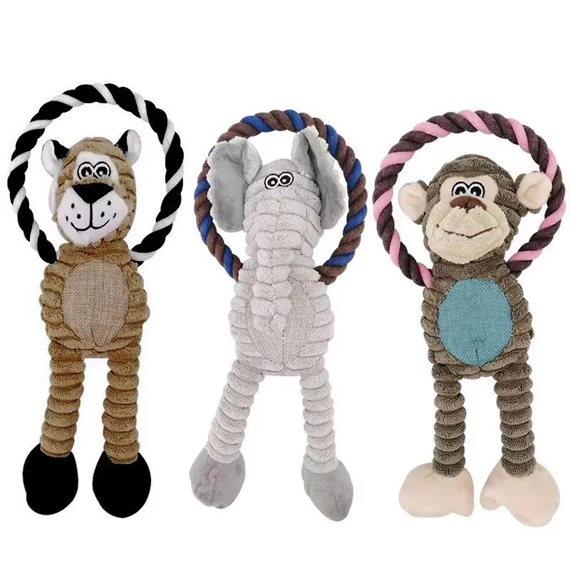 

Squeaky Dog Plush Toys for Aggressive Chewers Interactive Pet Chew Toys with Animal Sounds Lion Elephant Monkey Puppy XS