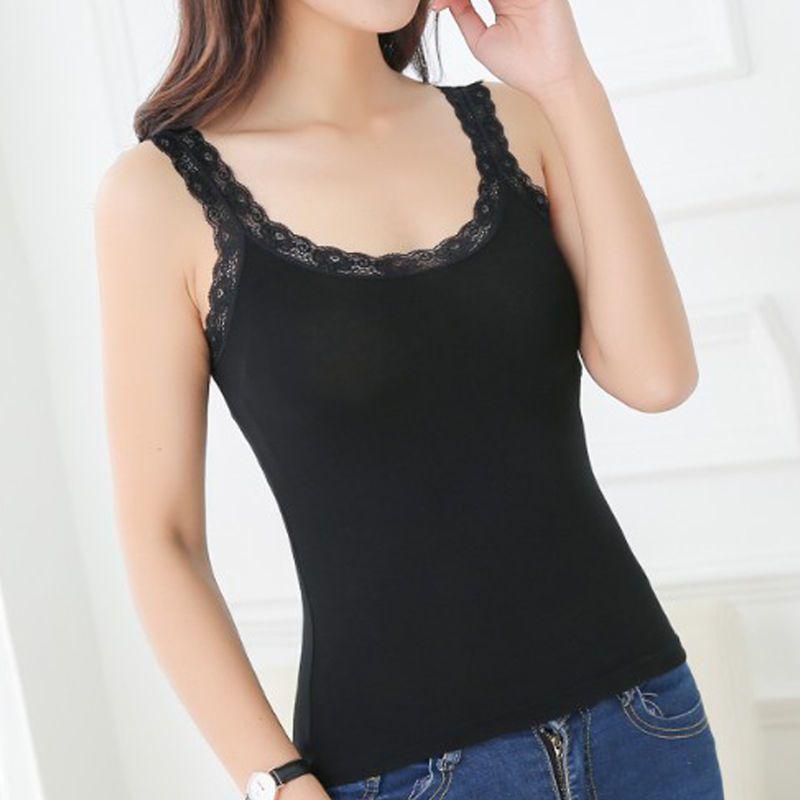 Women s Sweet Lace Trim Modal Tank Top: Korean Summer Style, Sleeveless Camisole Base Layer Regular Size (80-110 lbs)