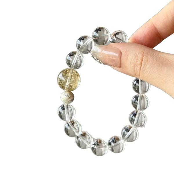 Original design, same style as seen on Xiaohongshu: natural white crystal and golden quartz bracelet, available for both men and women7A High-purity