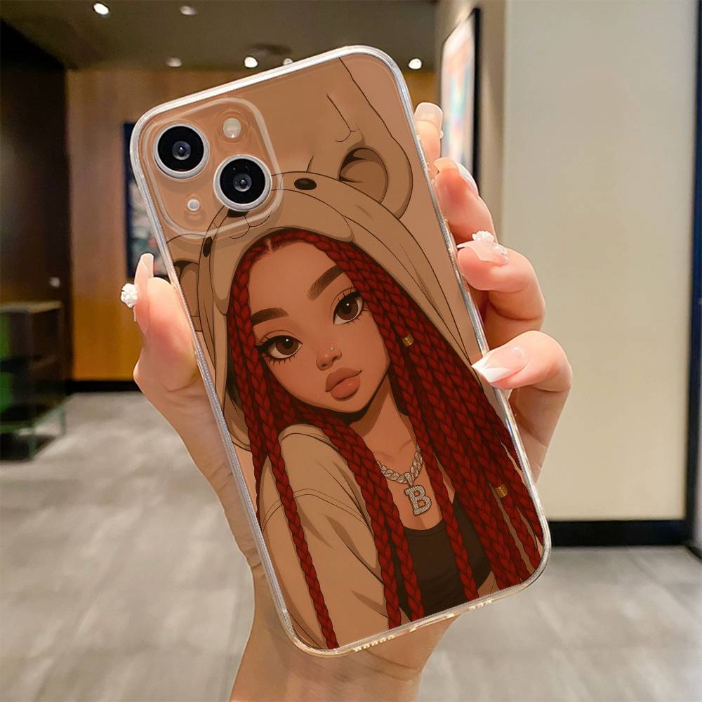 Afro Black Girls Cartoon  Phone Case For iPhone 17 16e 16 15 14 13 12 11mini Pro Max X XR XSMAX 8 7 Air Plus Soft Cover