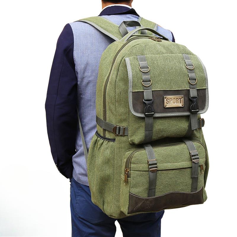 Men Women Durable Canvas Backpack Large Capacity Outdoor Hiking Travel Luggage Bag Big Student School Bag