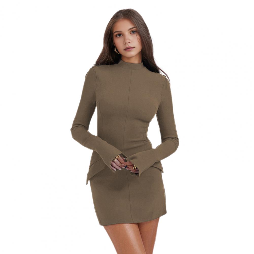 Høst Vår Damekjole Etui Slim Fit Ståkrage Falsk Lommepynt Ensfarget Lange Ermer Dating Shopping Pendling