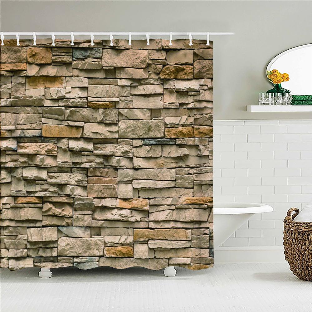 

Old Rock Brick Wall Printed Shower Curtain Waterproof Washable Bathroom Decorate Curtain 3D Shower Curtains With Hook 240X180Cm W60H190(CM)-1 Pcs