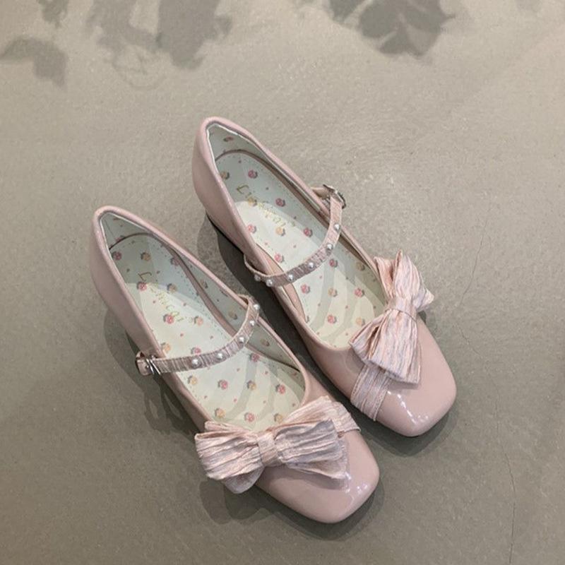 JX Super Fairy Temperament Sweet Thick Heel Small Leather Shoes Summer New Round Head Cute Bow Lo Shoes Mary Jane