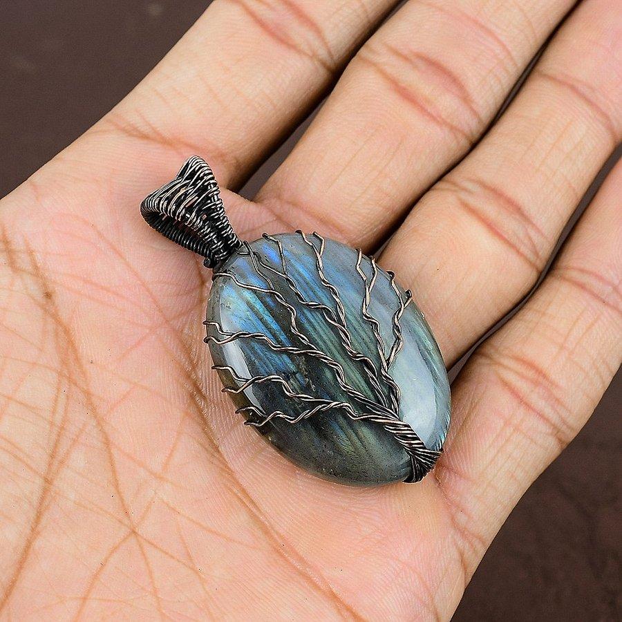 Labradorite Handmade Copper Wire Wrap Jewelry Pendant 2.09" f1F88