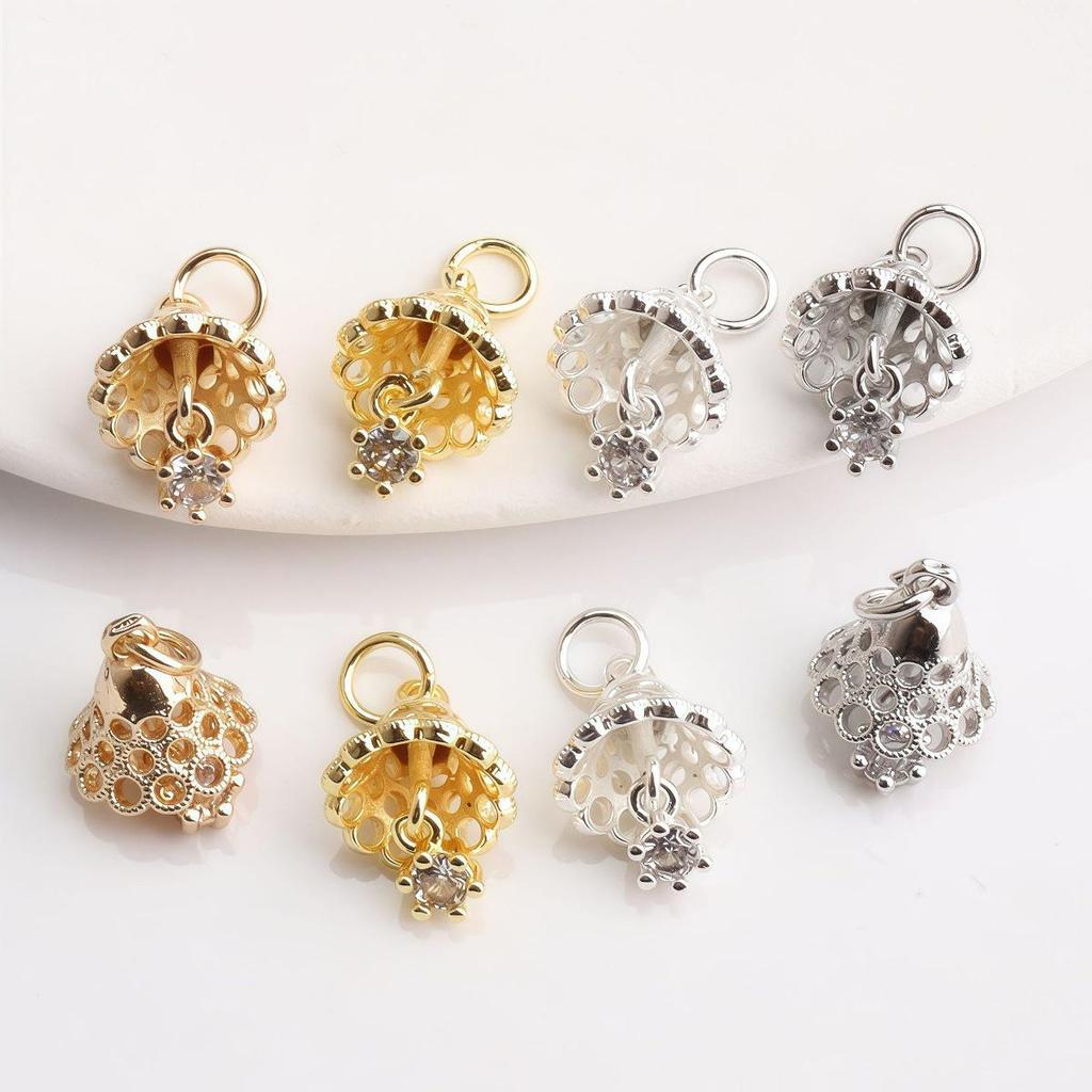 שרשרת תליון פעמון חג המולד עם תליון כתר זירקון ממולא זהב 14K