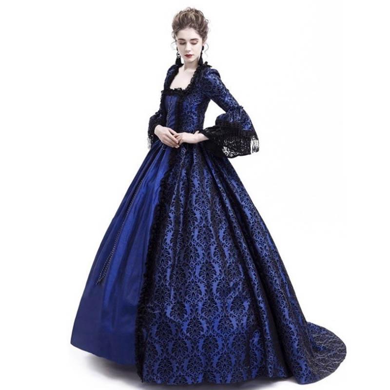 Vintage Medieval Women Slim Renaissance Costume Hollow Out Ball Gowns Queen Dresses Plus Size S-XXXL