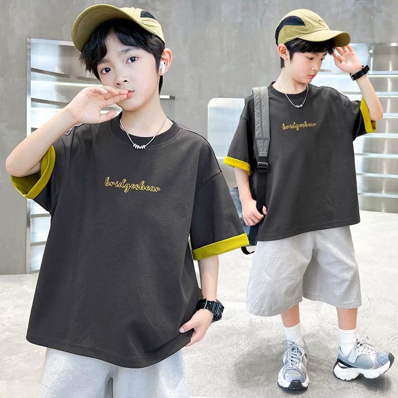 Boys Summer Short Sleeve Thin Breathable T-shirt Kids Stylish and Trendy O-neck Loose Letter Print Casual Sporty Tee