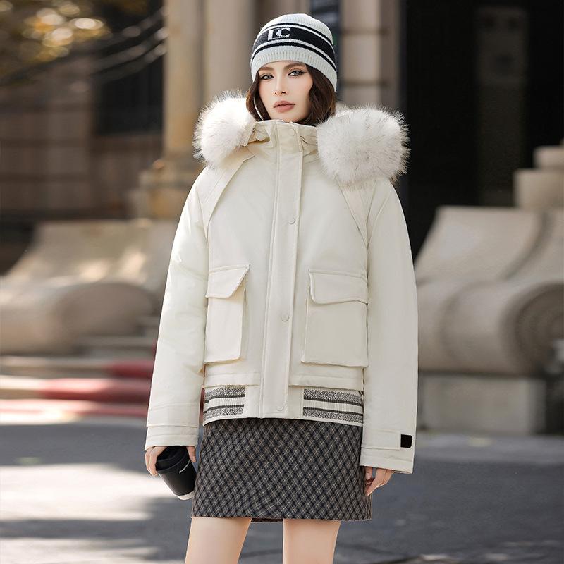 

Пуховая хлопковая одежда, рабочая куртка, преодолевает новый женский осенне-зимний стеганый жакет, утолщенное пальто с капюшоном на хлопковой подкладке M белый