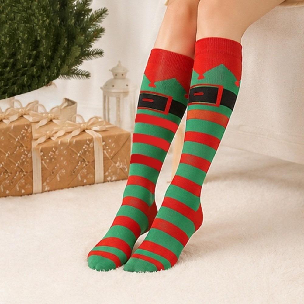 Xmas Gifts Knee High Stockings Warm Elf Cosplay Socks Striped Knee High Socks Stage Performance
