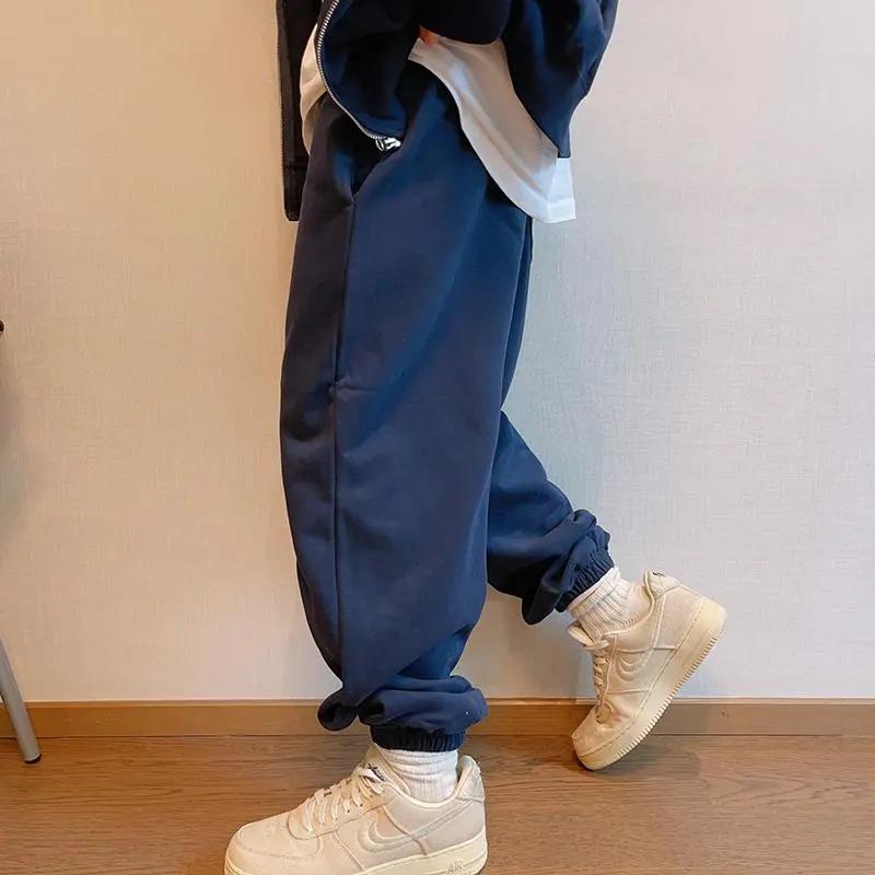 Men's Retro Versatile Solid Color Splicing and Tailoring Terry Ties Trousers Sports Sweatpants