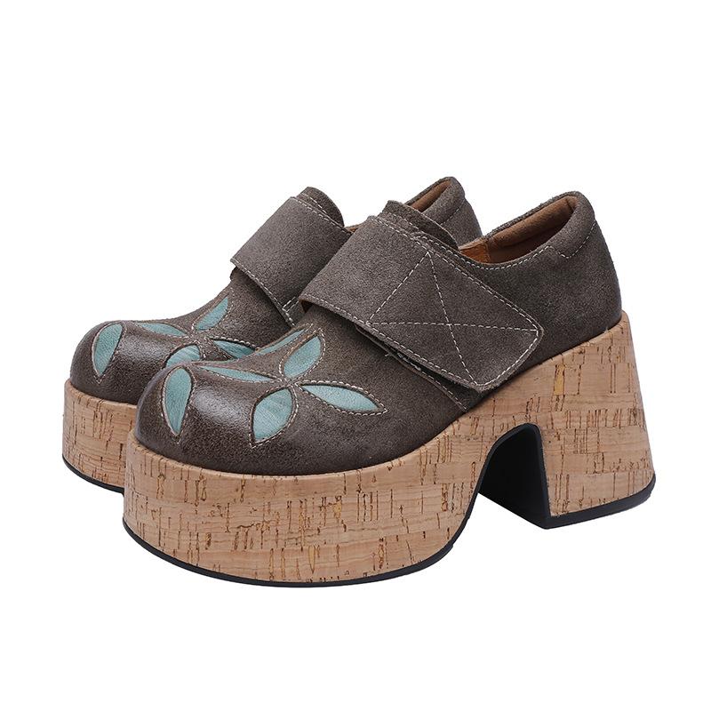 

Johnature Туфли-лодочки из натуральной кожи на толстой подошве, женская обувь с круглым носком, модные туфли на высоком каблуке, обувь на платформе 36 серый