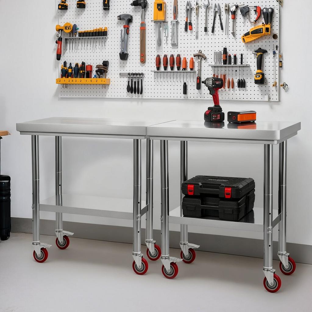Stainless Steel Table, 60 x 76 cm Food Prep Worktable with Wheels, Kitchen Prep Table with Adjustable Undershelf Workstations for Commercial Kitchen,