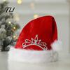 Universal Fit Santa Claus Hat Christmas Sparkly Sequins for Adults, Velvet Plush Glitter Bling Skin Friendly Seasonal with Fluffy Pompom Xmas New Year