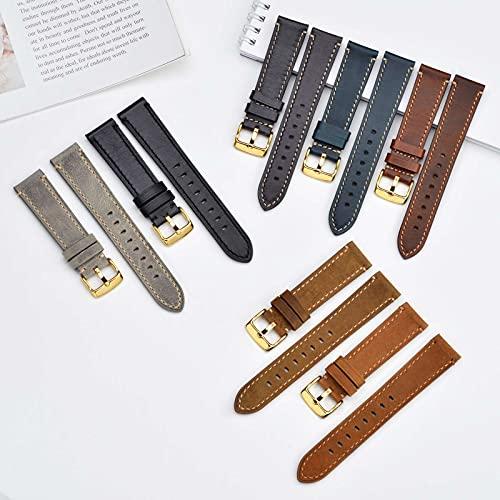 WOCCI 18mm Vintage Leather Replacement Watch Strap, Retro Genuine Leather Watch Band with Gold Buckle (Golden Brown)