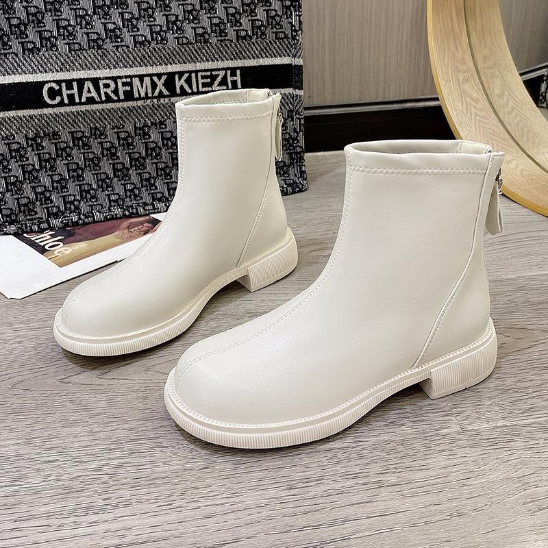 Short boots women's 2025 new Martin boots women's autumn and winter Chelsea single boots white with rear zipper white thin boots