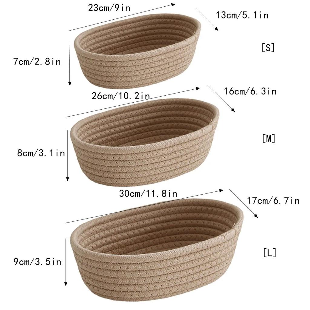 Gray Cotton Woven Desktop Miscellaneous Storage Basket For Cosmetics Snacks Hand Woven Storage Basket For Boat Shaped Clothing S