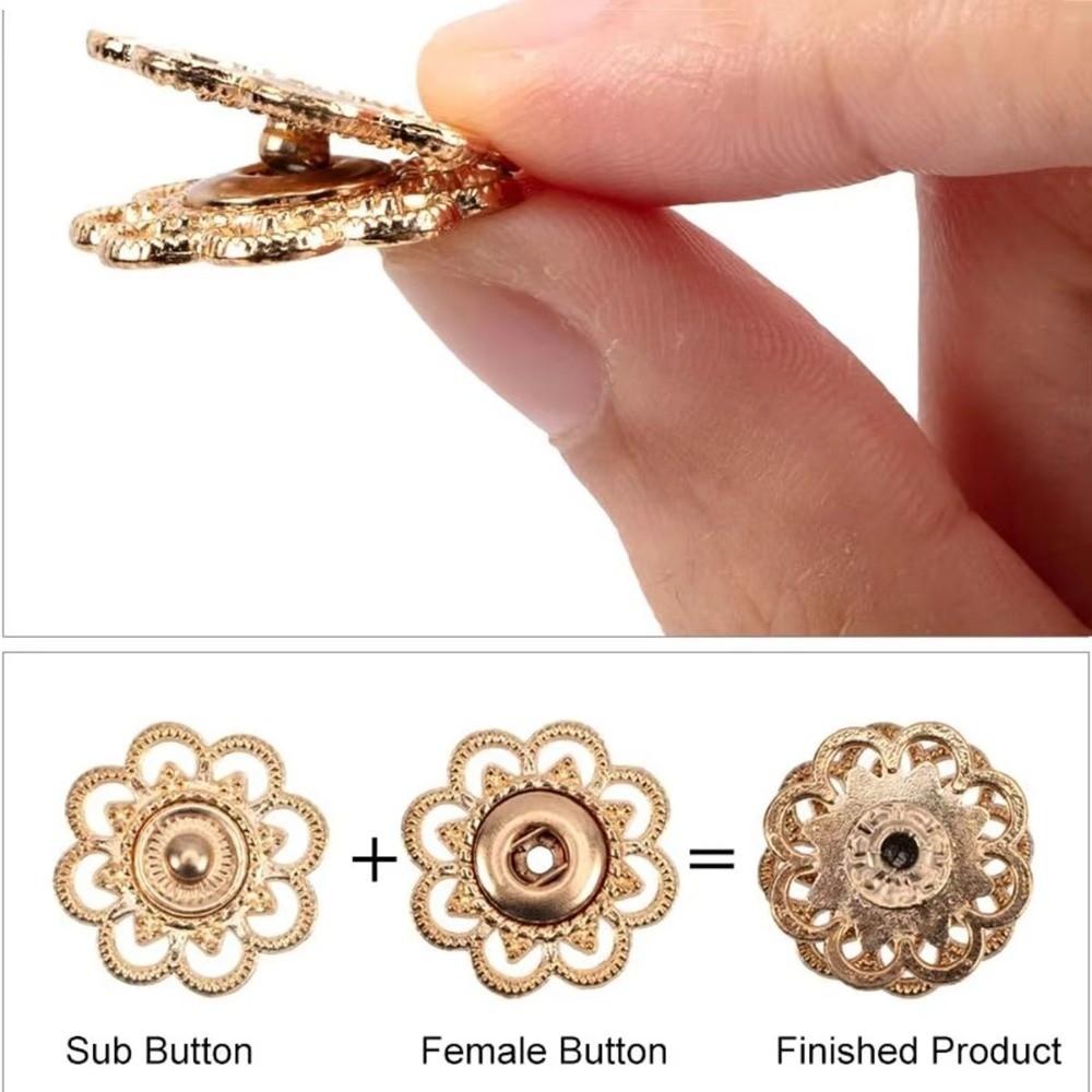10 Sets Vielseitige Blume Druckknöpfe 21mm Schwarz/Gold/Silber DIY Bastelknöpfe Vintage Metall Druckknöpfe