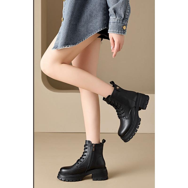 Thick-soled Shoes High-heeled Boots Versatile Summer Boots for Women Round-toed Ankle Boots and Chunk-heeled Boots
