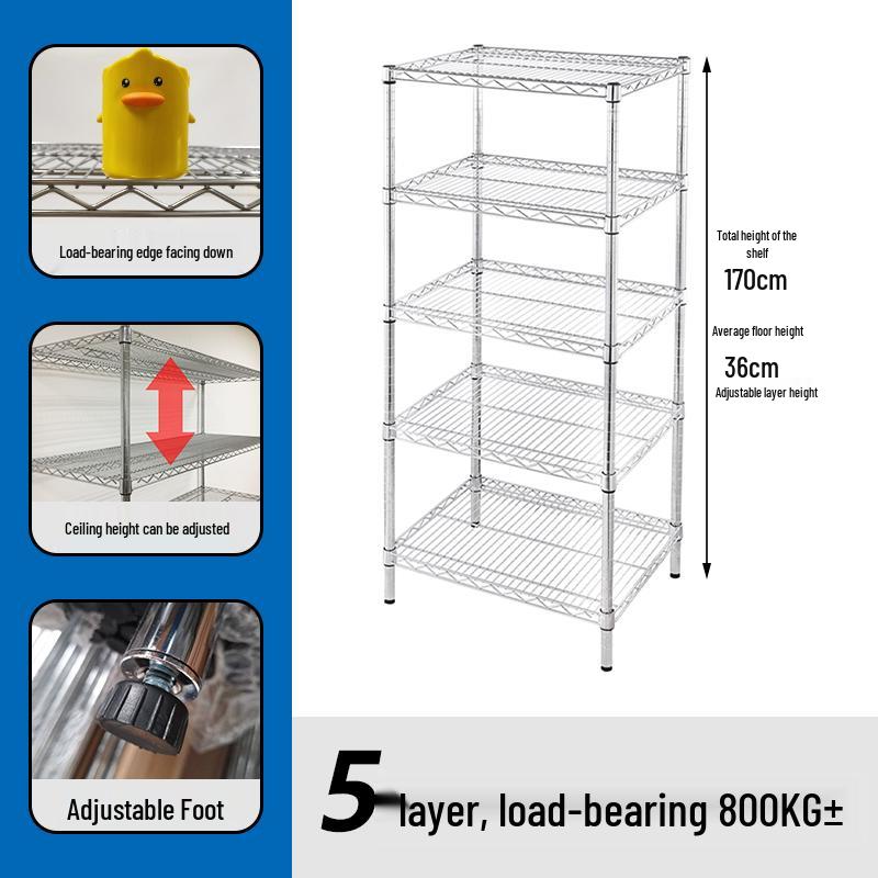 Stainless Steel Multi-Tier Storage Rack for Kitchen, Warehouse, or Balcony.