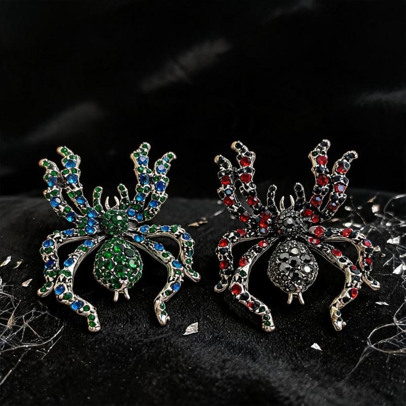 Halloween Arachnid Brooch Crystal Costume Pin Alloy Statement Lapel Accessory for Party Outfits, Coats and Bags