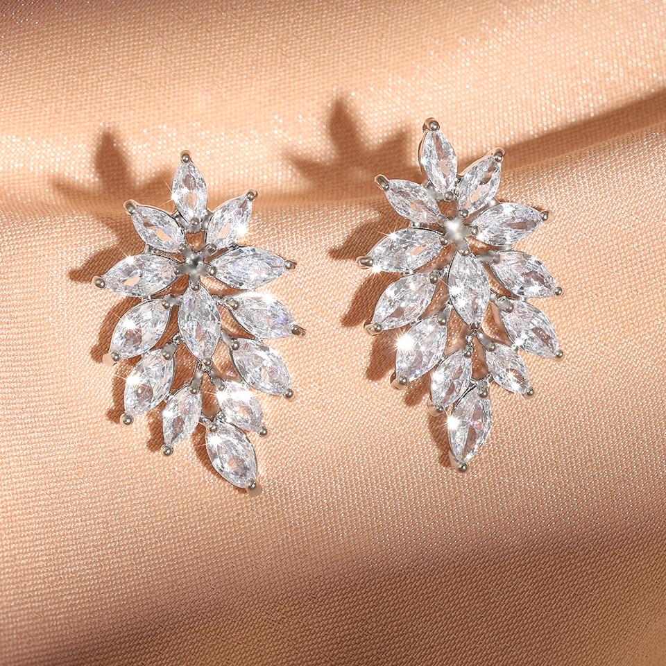 ZAKOL Luxury Leaf Marquise Zircon Bridal Earrings for Women White Shiny Crystal Elegant Wedding Party Zircon