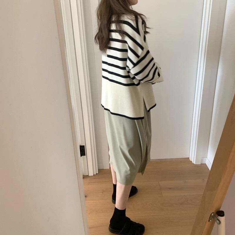 Korean Fashion Striped Knitted Pullover Sweater Women Autumn and Winter New Casual Simple Retro Loose Outside Wearing Long Sleeve Loose Crew Neck Tops