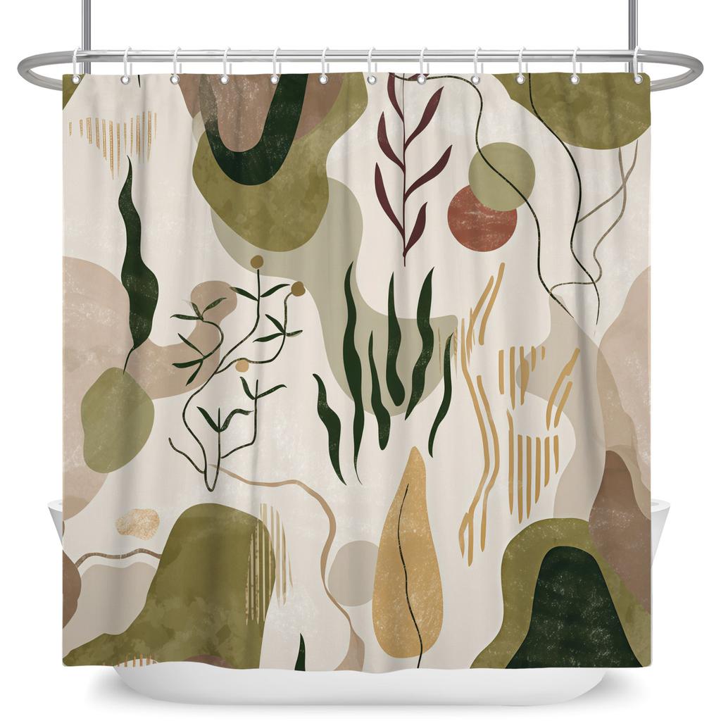 Boho Style Bathroom Shower Curtains Elegant Plant Pattern Home Bathroom Decor Waterproof Curtain With Hooks Polyester Curtains