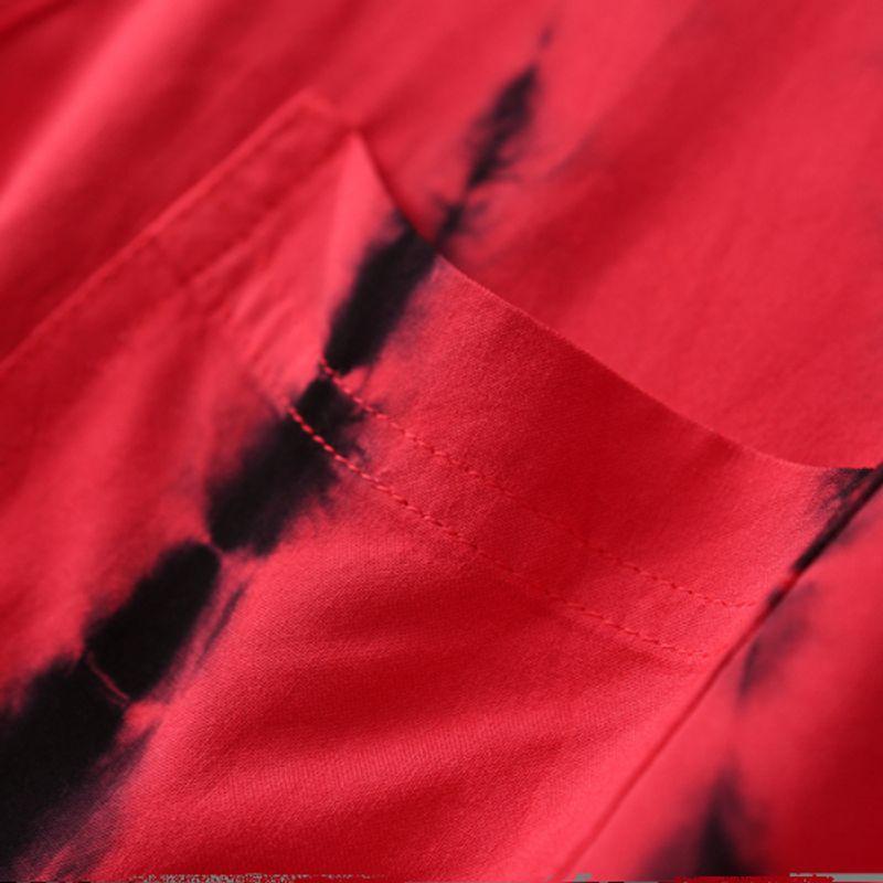 Foreign Trade Plus size women clothing Retro Tie-dye Gradient Color V-neck Loose Cotton Silk Shirts Artificial Cotton Shirt 100.00kg