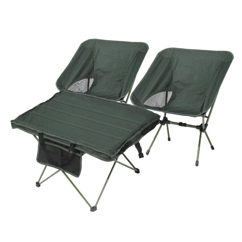 Outdoor Folding Table and Chair Three-Piece Set for Picnic Camping Portable Foldable Moon Chair Aluminum Alloy and Chair Set