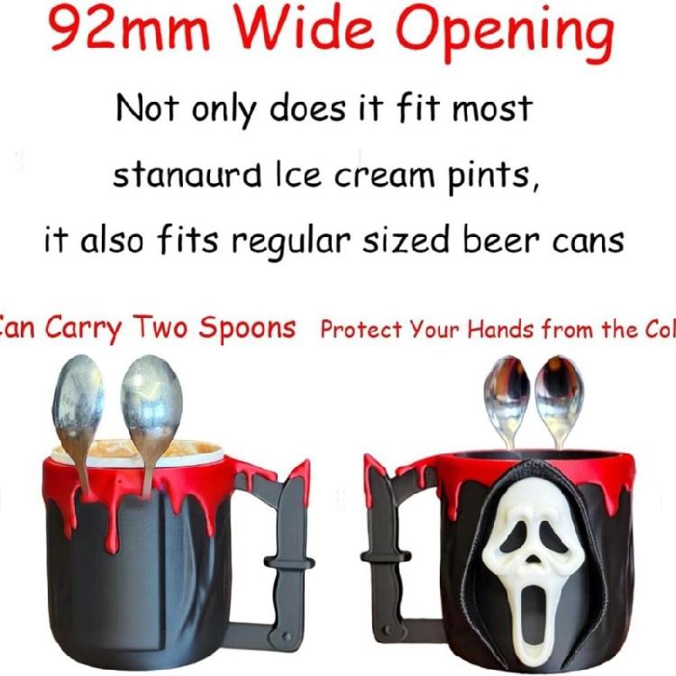 Halloween Ice Creams Container With Double Spoons Nonslip Freeze Protections Handle Parties Dessert Serving Dish