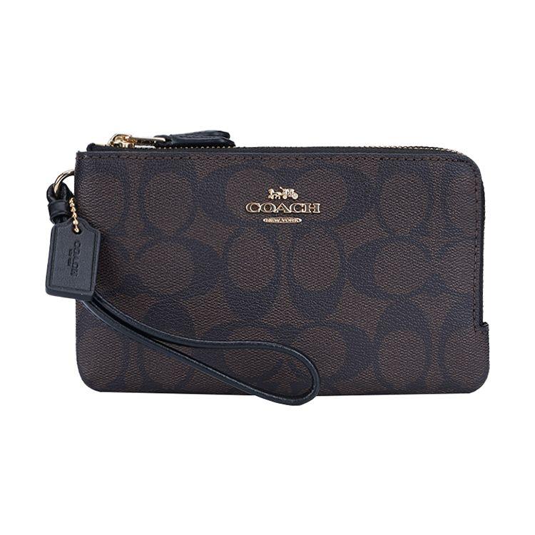 

Coach Corner Zip Double Zipper Clutch Mini Women Clutch Black Brown 87591-IMAA8 Basic Set (Bag+Dust Bag)