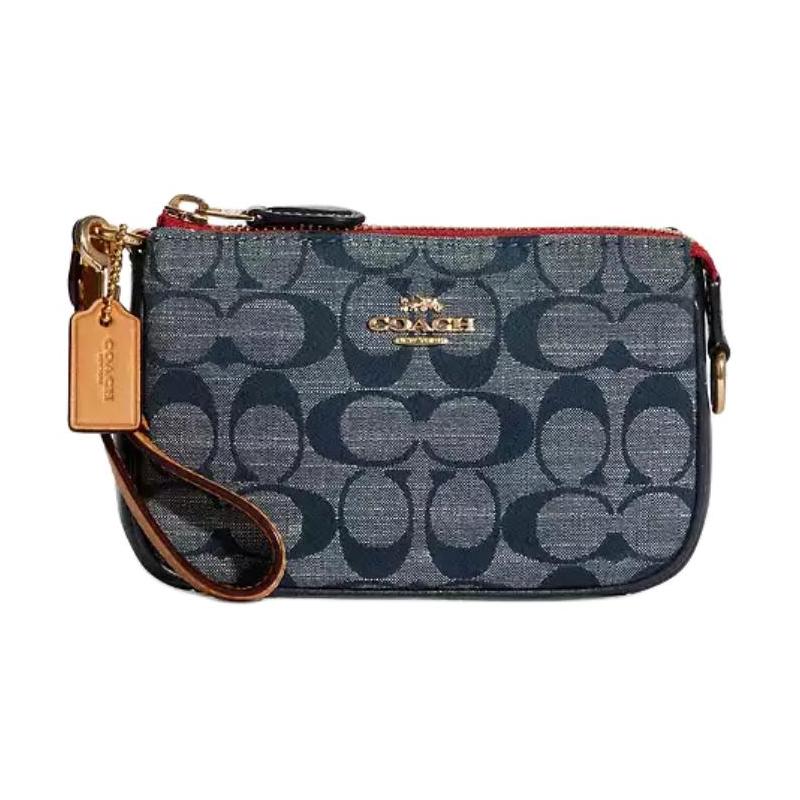 COACH clutch bag Nolita 15 Metal Logo Chambray Presbyopia Printed All Over Signature Chambray and Smooth Leather Mahjong Underarm Shoulder Small