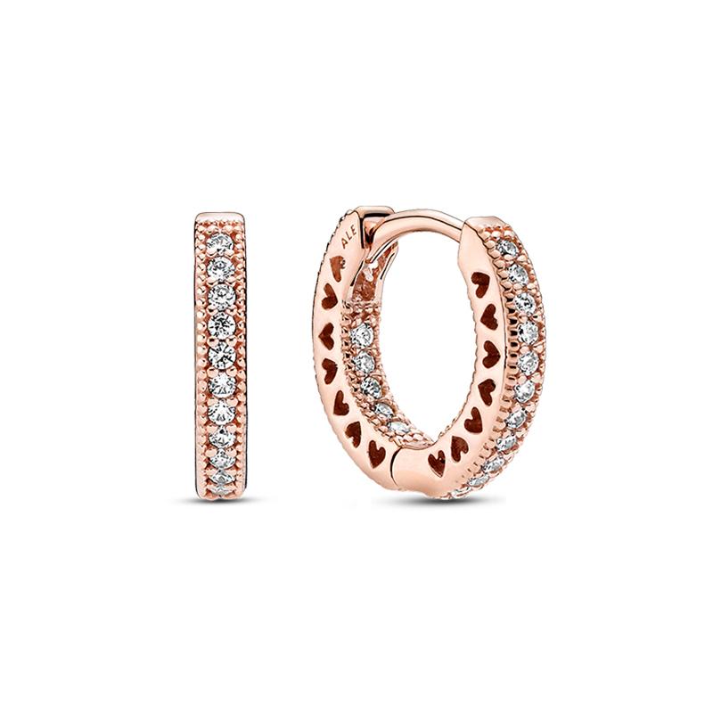 Pandora Pavé Pave Heart Earrings Women s Rose Gold # 286317C01