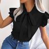 Women's Color Bowknot Short Sleeve Shirt