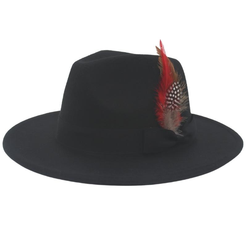 Bow Feather Top Hat Big Eave Hat Men'S And Women'S Cashmere Felt Hat Wind Hat