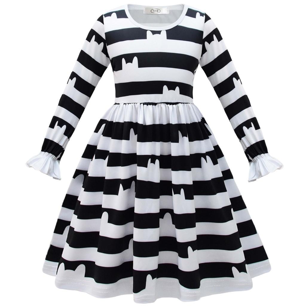 Kids Girls Cartoon Printed Long Sleeves O Neck Casual Dress Halloween Cosplay Costumes