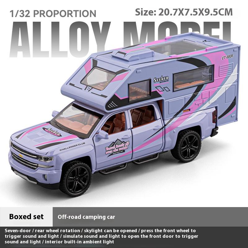 1/32 Chevrolet Off-road Camper Model Metal Die Cast Children's Toy Car Simulation Sound and Light Pull Back Boy Holiday Gift