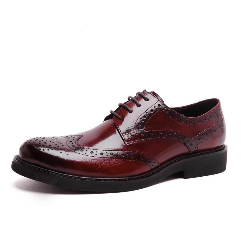 Men's Spring British Style Pointed Toe Cowhide Leather Lace-up Formal Shoes