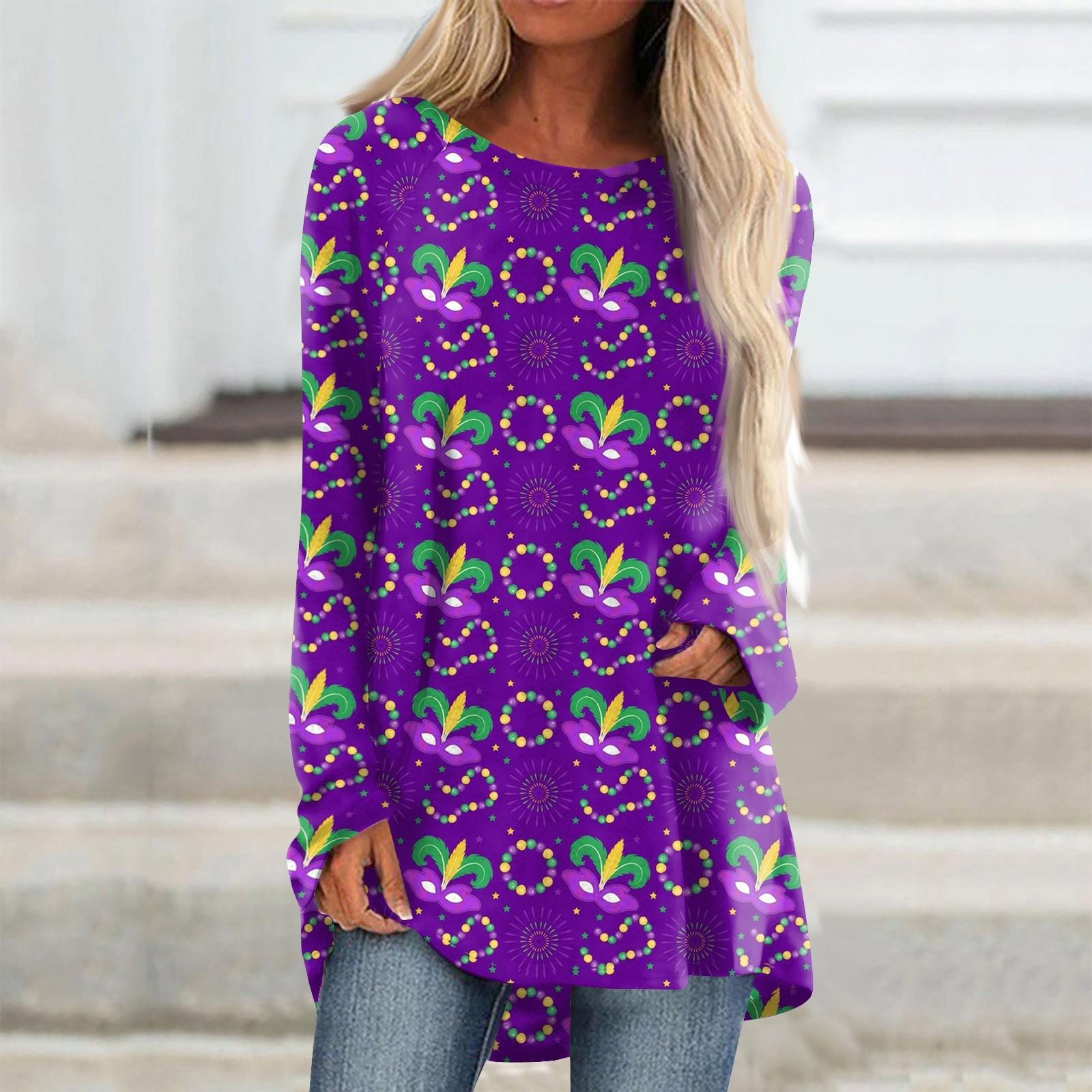

Женская повседневная модная блузка с длинным рукавом и принтом средней длины с карнавальным принтом M фиолетовый