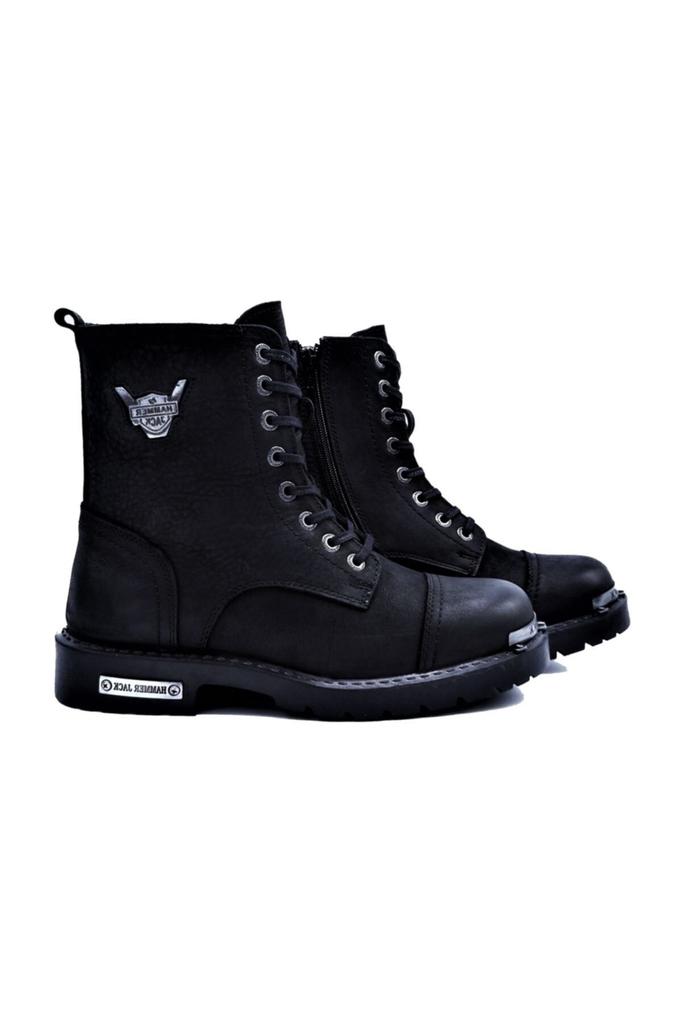 Men's Fashion Genuine Leather Thick Heeled Booties Black Boots Shoes