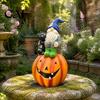 Halloween Gnome Decorations Outdoor Garden Statue, Resin On Pumpkin Figurine with Hand Painted Yard Decor Black Cat, Fall Autumn Dwarf Sculpture