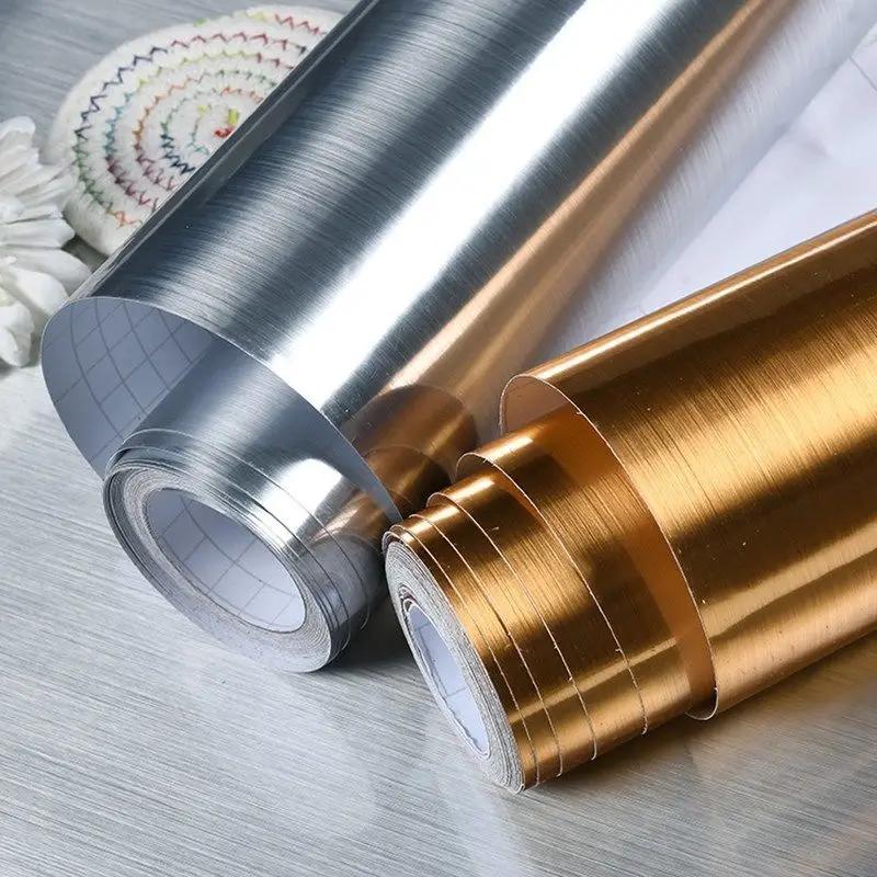 

Stainless Steel Sticker Metal Brushed Waterproof Self-Adhesive Refrigerator Elevator Door Kitchen Cabinets Renovation Wallpaper 1m x 40cm