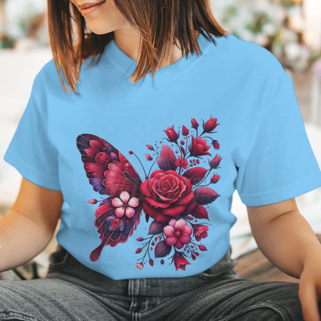 Floral Butterfly Fashion Clothes Summer Spring Flower Tee Ladies Cartoon Clothing Short Sleeve Graphic Women T-shirt Female Top