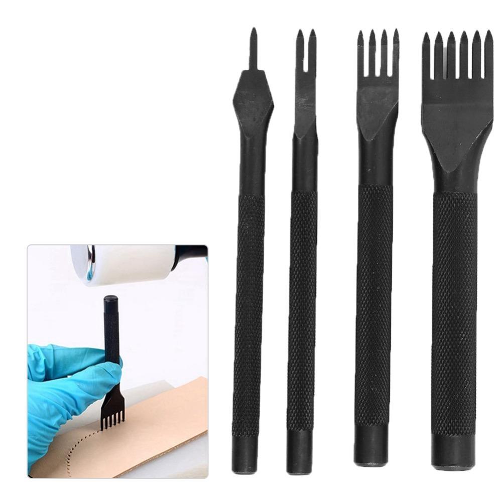 4pcs 1/2/4/6 Prong Leather Craft Chisel Steel Hole Punch Tool  For DIY Leather Crafting