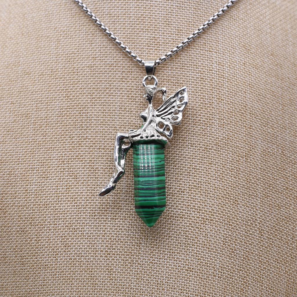 Women Necklace Natural Stone Opal/Turquoise Necklace Hexagonal Pyramid Pendant For Women Birthday Gift Chain 60 CM