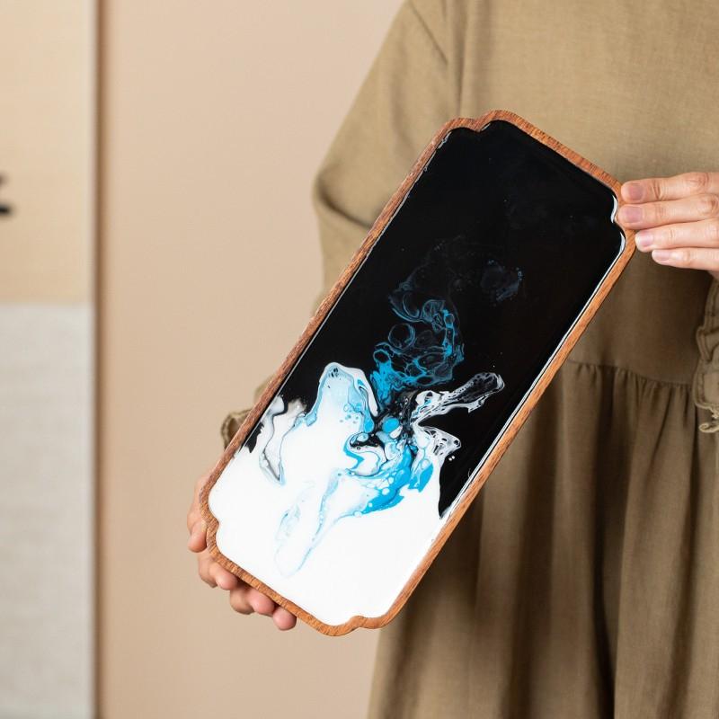 Antique Lacquer Resin Solid Wood Dry Brewed Tea Tray Household Minimalist Tea Table Hand Drawn Tray Tea Ceremony Accessories