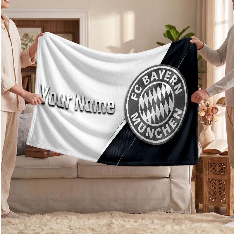 Gepersonaliseerde Fleece Deken van Bayern München met Voetbal Logo, Aangepaste Naam Tekst Zacht Warm Huis Plaid