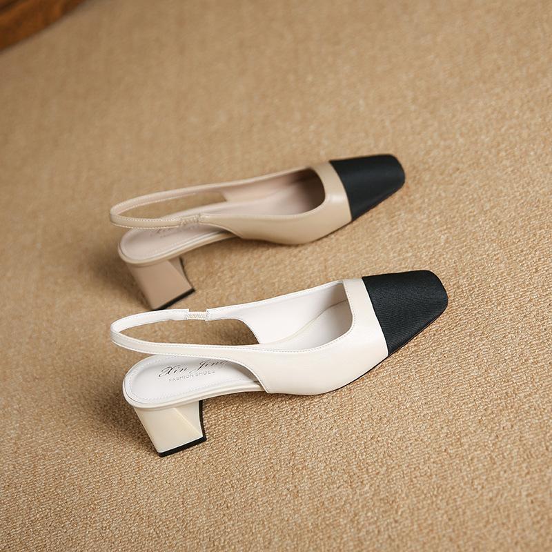 3337-12 Korean version niche square head color matching thick heel women's shoes light mouth back strap sandals bag head empty single shoes women